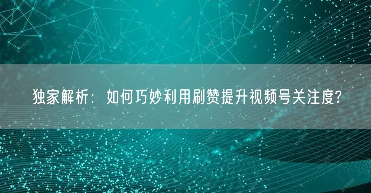 独家解析:如何巧妙利用刷赞提升视频号关注度?